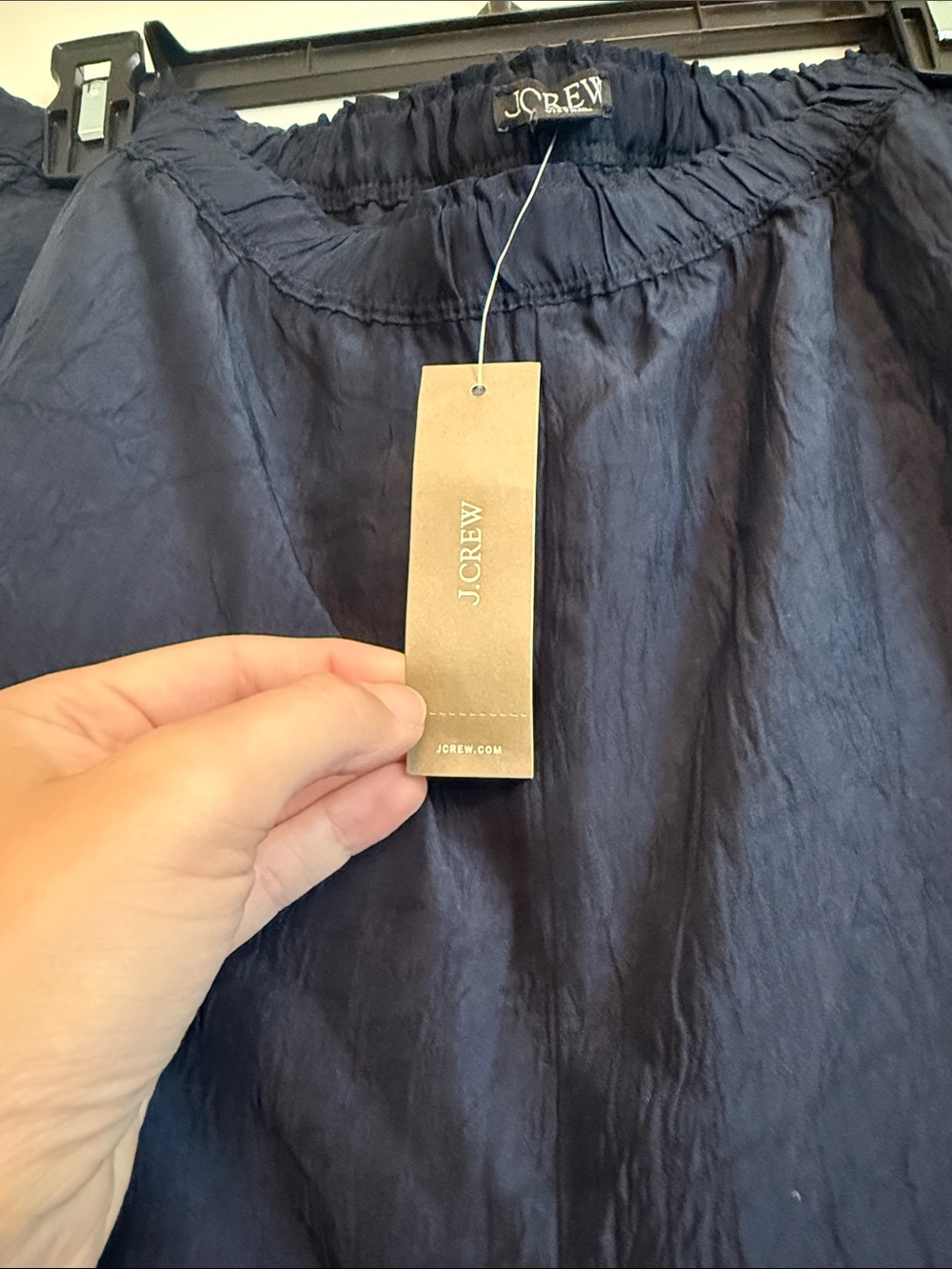 J. Crew Navy Wide-Leg Elastic Waist Satin Trousers - Picture 3 of 6